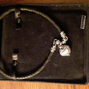 Judith Ripka leather cord necklace with detachable ss heart. Magnetic closure.